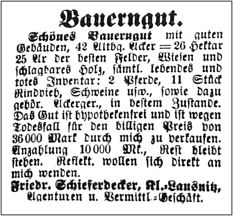 1903-09-04 Kl Bauerngut Verkauf